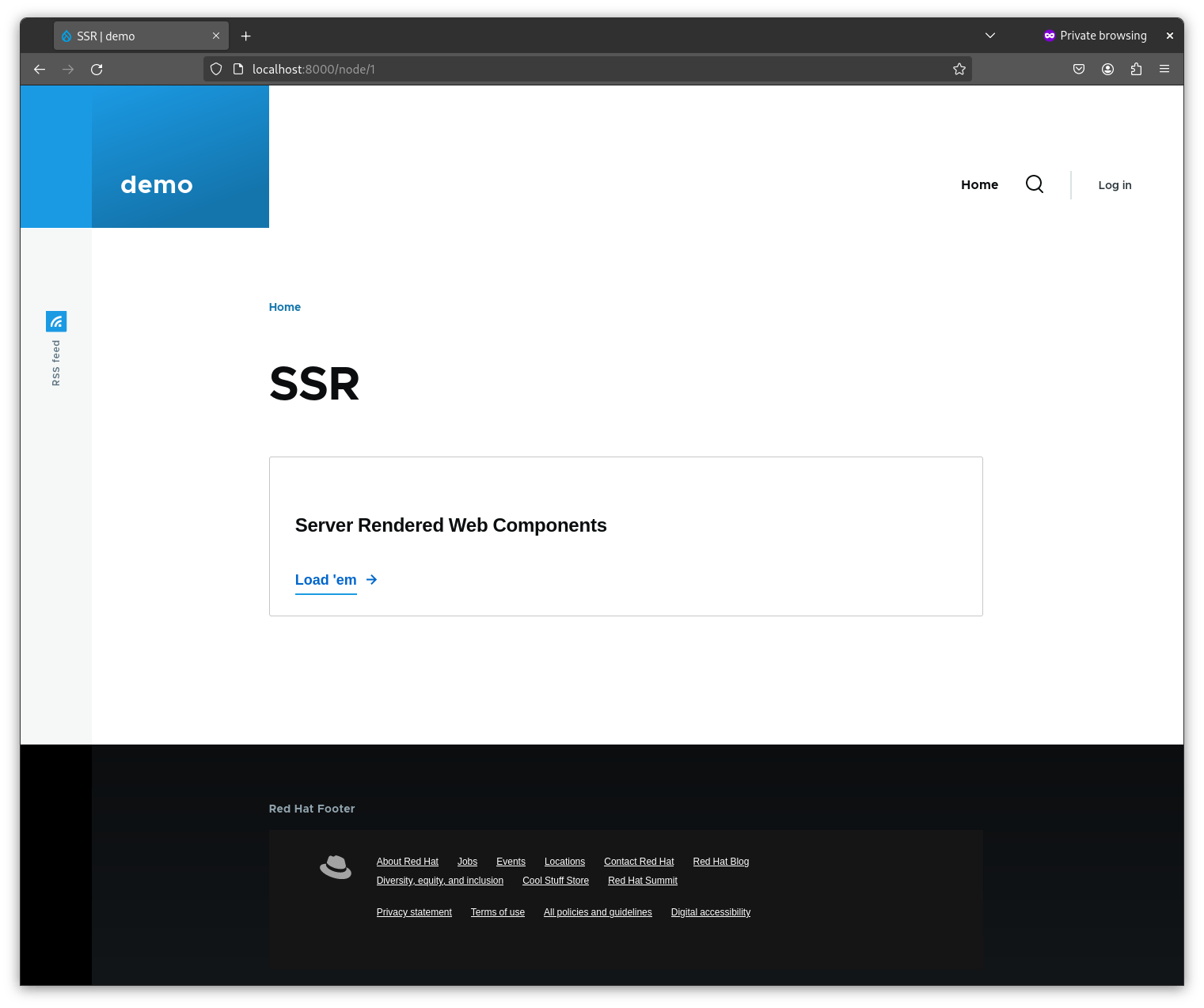 Screenshot of server rendered web components