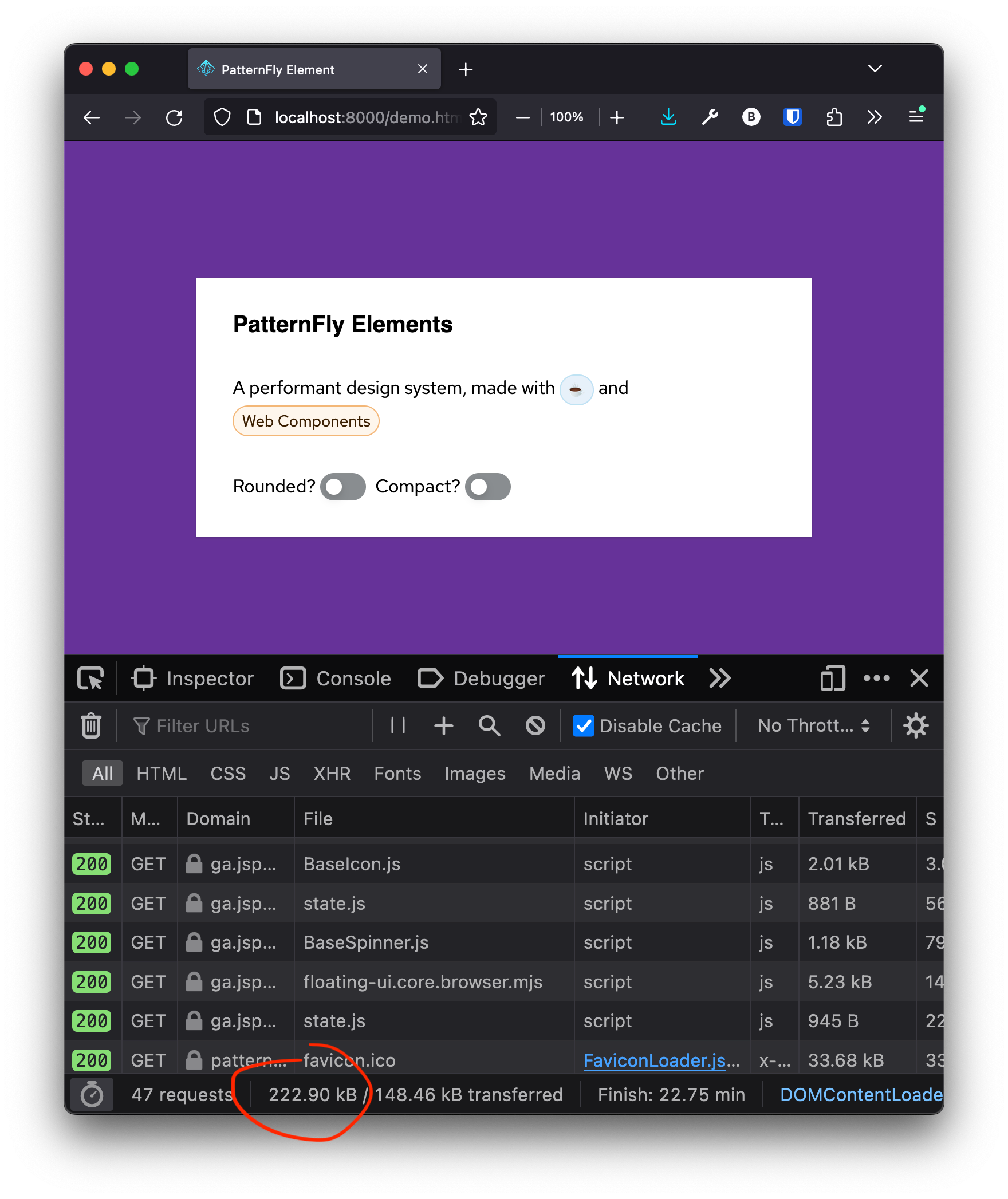 Web Components Download size: 200kb