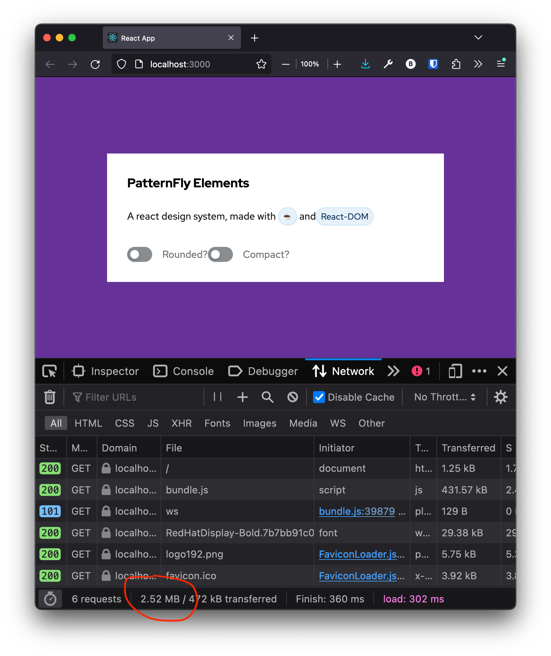 React Page Download size: 2.54 mb